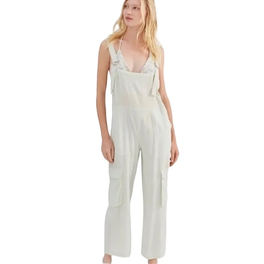Urban Outfitters BDG Tilly Linen Utility Overalls in Light Green‎ S - Picture 2 of 14